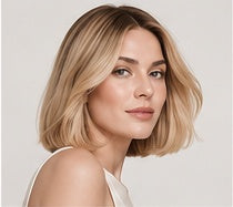 Blonde bob wig on model